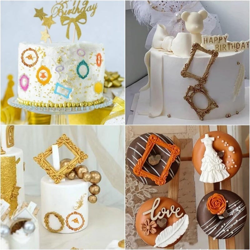SUNKOOL 4 Pcs Photo Frame Silicone Molds, Baroque Style Air Dry Clay Molds, Mini Frame Molds Silicone for Cupcake Topper Cake Decoration Chocolate Candy Polymer Clay Gum - Image 4